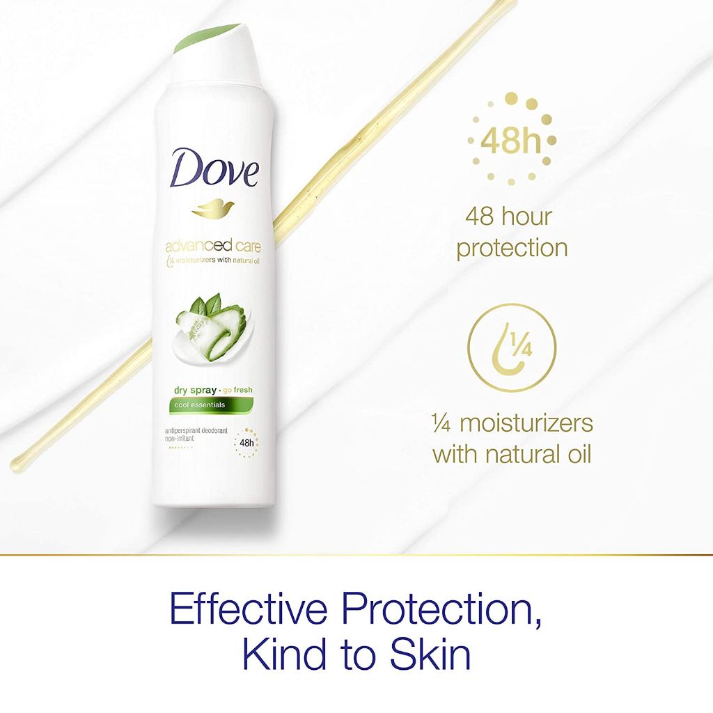 Xịt Khử Mùi Dành Cho Nữ Dove Dry Sray Go Fresh Cool Essentials 48h, 107g - Hương Dưa Leo