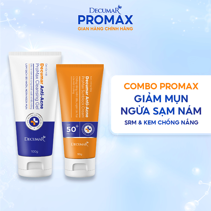 Combo sữa rửa mặt sạch da 100g và kem chống nắng ngừa sạm nám 50g Decumar ProMax Anti-acne - DH Beauty