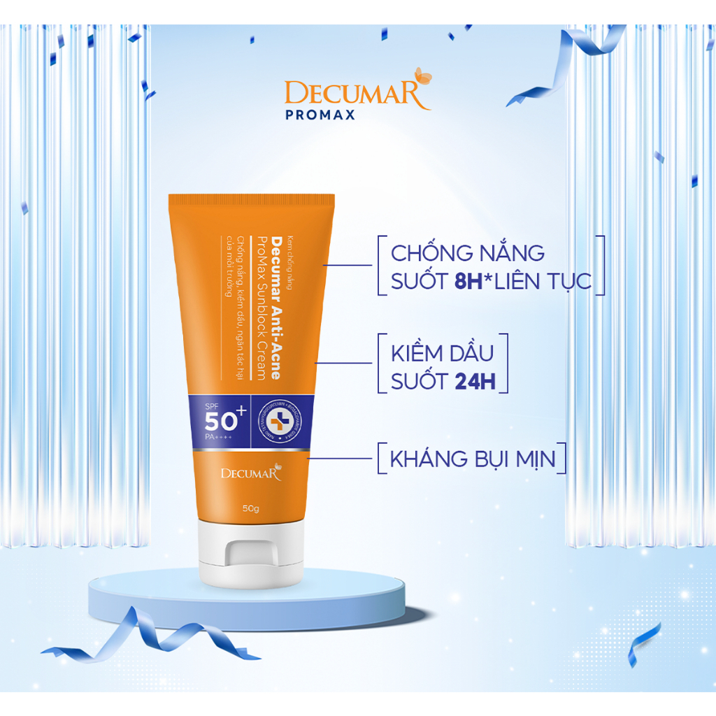 Combo sữa rửa mặt sạch da 100g và kem chống nắng ngừa sạm nám 50g Decumar ProMax Anti-acne - DH Beauty