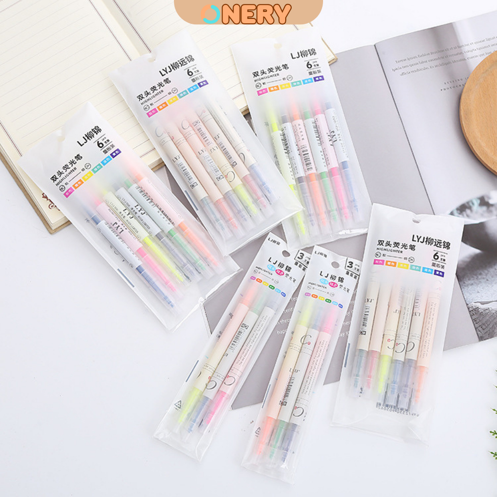 Bút ghi nhớ highlight hai đầu màu Đánh dấu  6 màu  bút đánh dấu