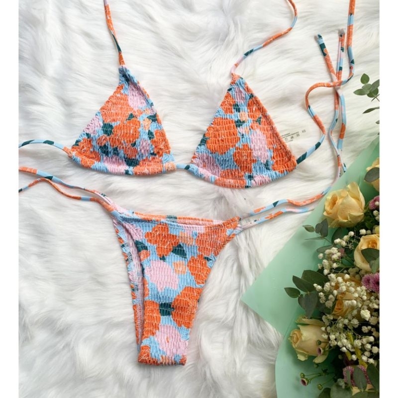 Bikini Tam Giác Hoa Nhí Pastel Nhún Ngực Sexy