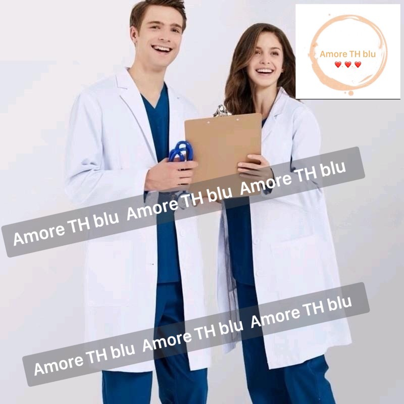  Áo Blue Blouse Vải cotton lạnh - trắng Bác Sĩ  Dáng Dài gần gối Nam Nữ - Dài tay và cọc - Y Tá Dược Sĩ Điều Dưỡng. 
