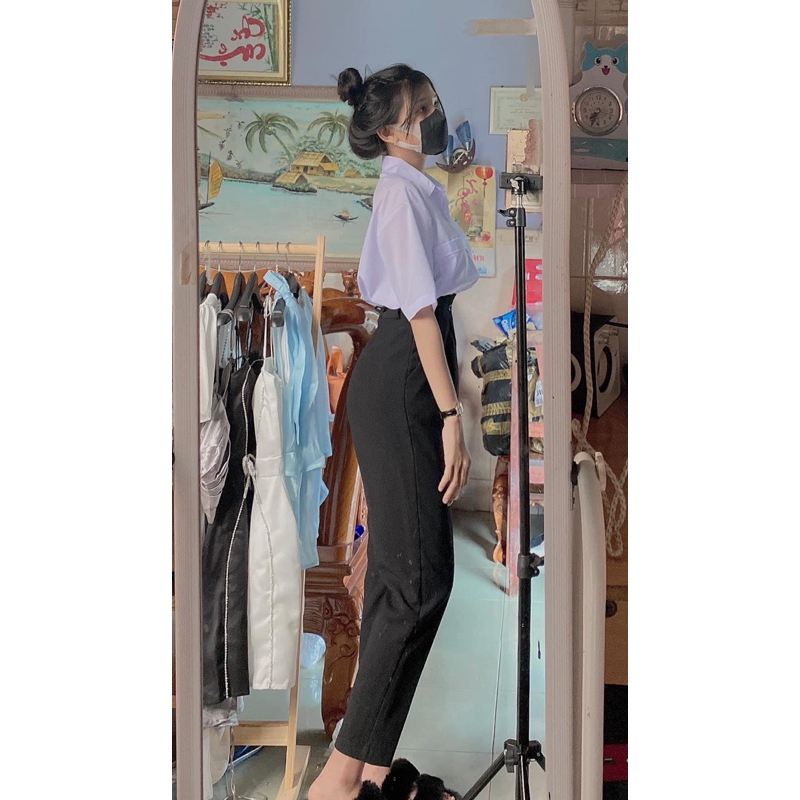 Quần Tây nữ lưng cao, quần vải nữ đi học quần baggy tôn dáng