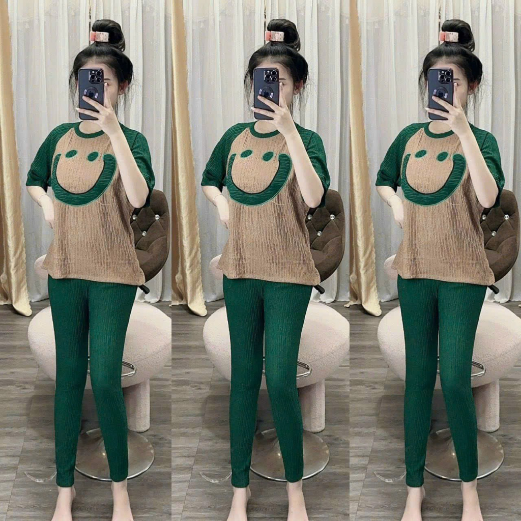 Sét bộ dài thêu hình mặt cười Cheeke Hourse_bộ xốp nhật quảng châu cao cấp,đồ bộ tay ngắn quần dài c
