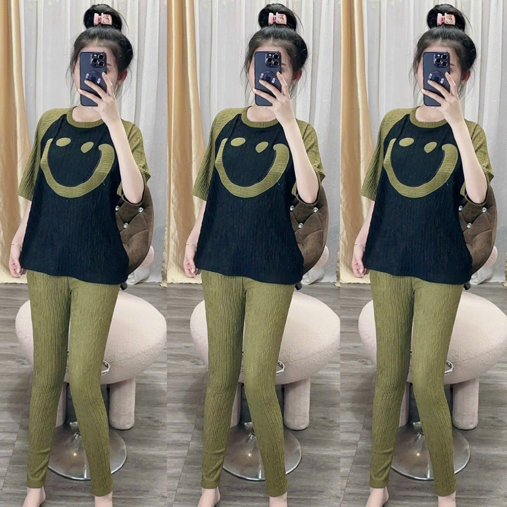 Sét bộ dài thêu hình mặt cười Cheeke Hourse_bộ xốp nhật quảng châu cao cấp,đồ bộ tay ngắn quần dài cực xinh