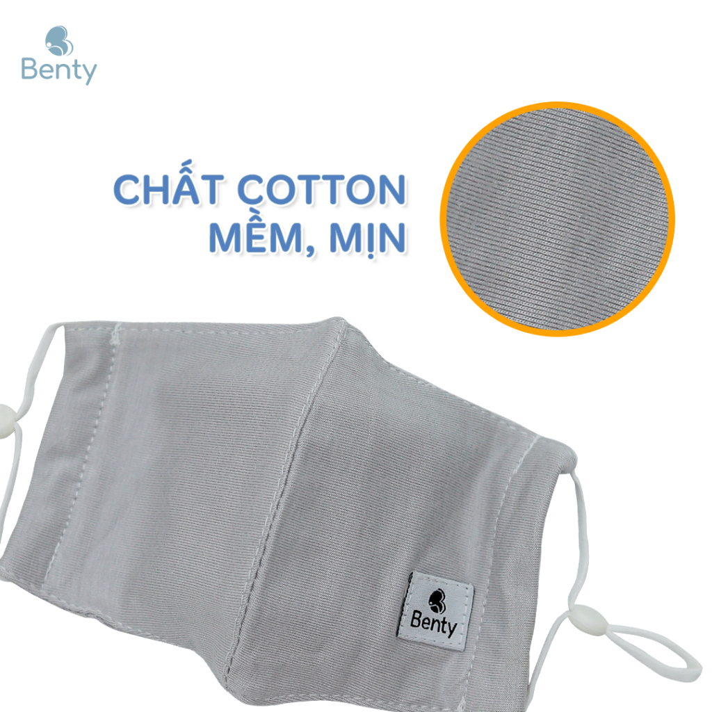 Khẩu trang BENTY cotton mềm mịn an toàn làn da bé, khẩu trang 2 lớp bé trai, bé gái
