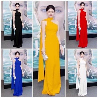 Đầm dạ hội lệch vai choàng cổ cao cấp