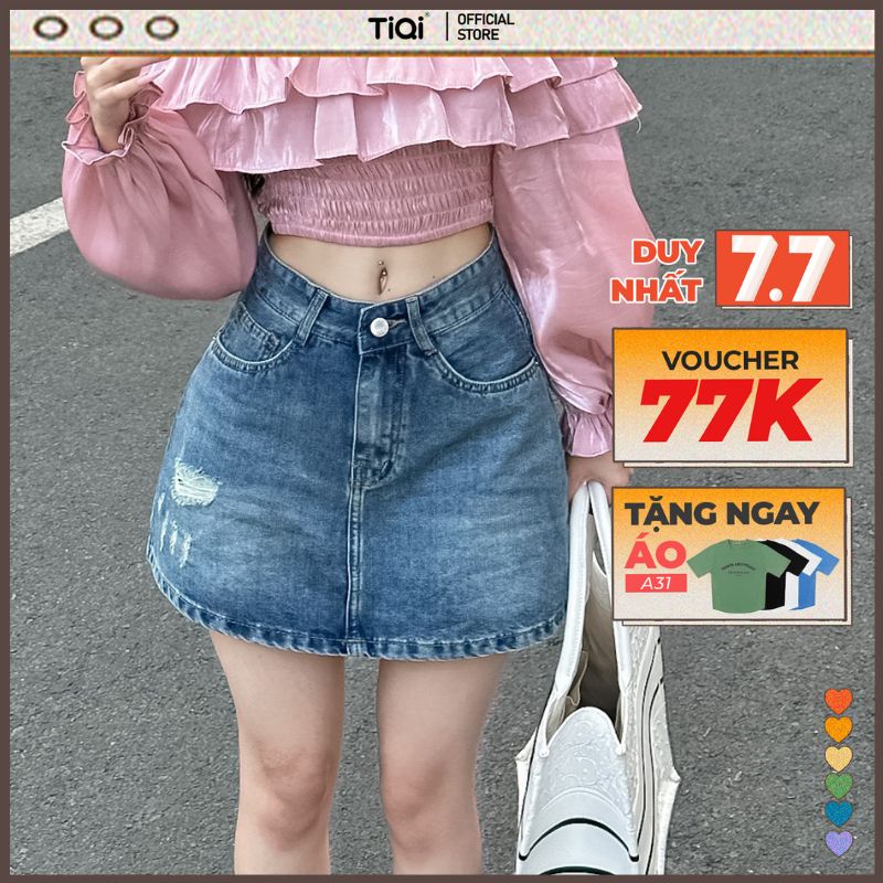 Chân váy jean bò ngắn ôm rách nhẹ TiQi Jeans V1-265 | BigBuy360 - bigbuy360.vn