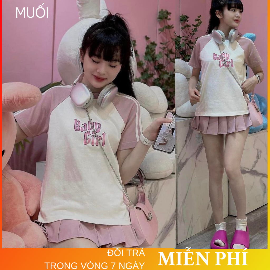 Áo babytee from to phối màu tay in chữ baby girl chất thun mềm thấm hút mồ hôi MUỐI Aobabygirl9101 P13/K17