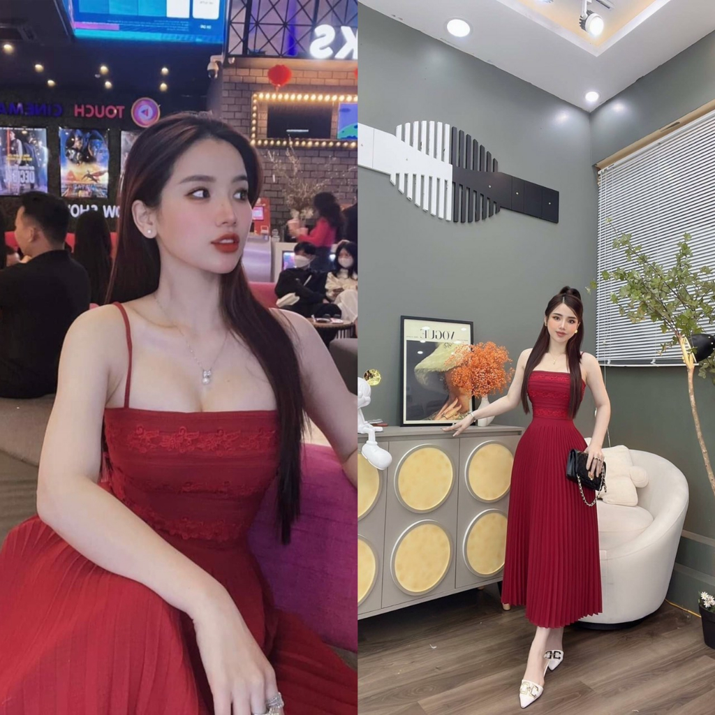 ĐẦM 2 DÂY DẬP LY CAO CẤP XINH XẮN - SHOP LINH TRANG BOUTIQUE