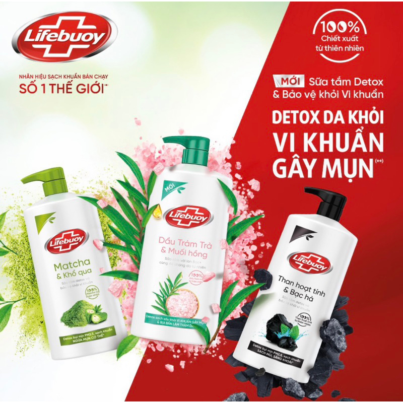 Sữa Tắm Lifebouy Than Hoạt Tính/ Tràm Trà/ Khổ Qua 800g