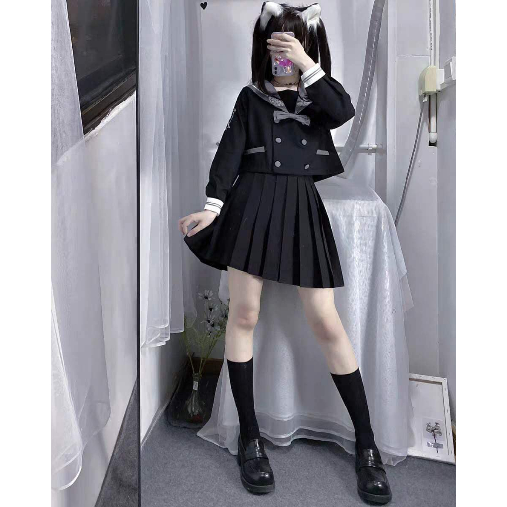 (Sẵn) Đồng phục Seifuku đen brand Hoa kiến sâm