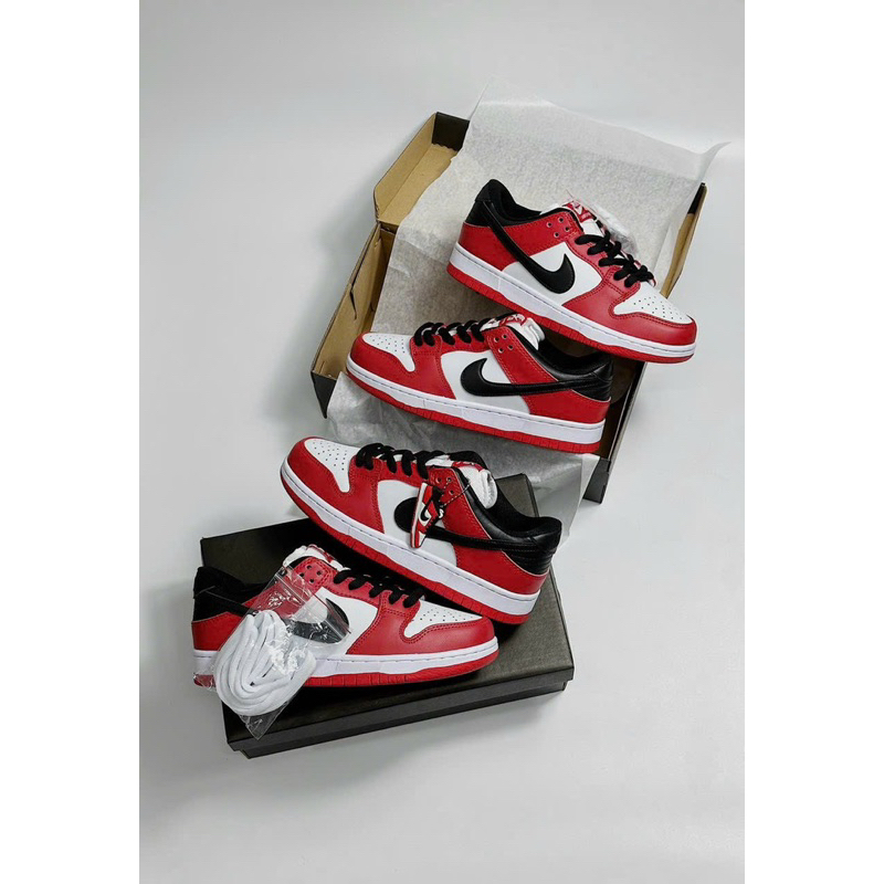 Giày SB Dunk Low Chicago đỏ, Giày SB Dunk Low J-Pack Chicago, Sb dunk trắng đỏ đen nam ảnh thật