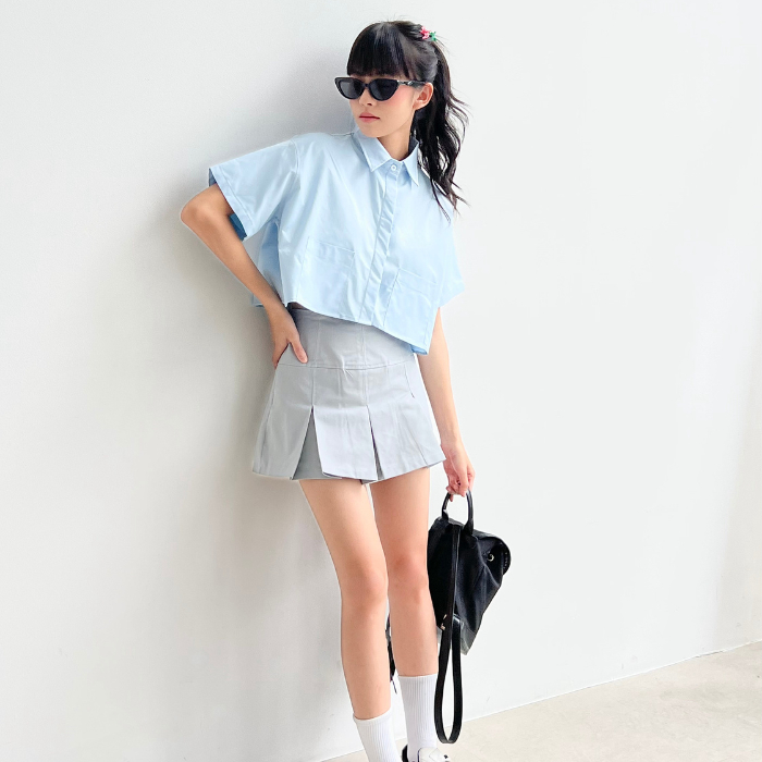 Áo Sơ Mi Nữ Croptop Form Rộng Có Túi Trước Xinh Xắn TIỆM ĐỒ THÁNG 4 JIMMY SHIRT