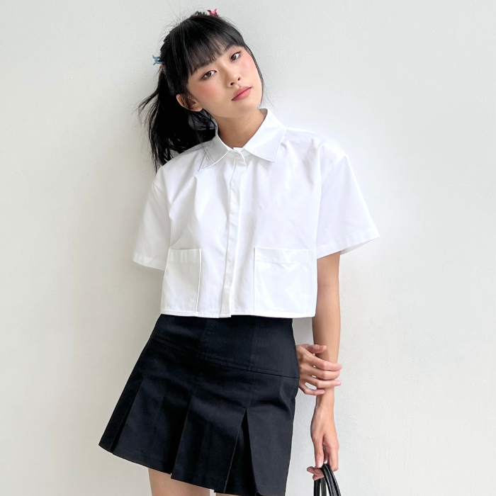 Áo Sơ Mi Nữ Croptop Form Rộng Có Túi Trước Xinh Xắn TIỆM ĐỒ THÁNG 4 JIMMY SHIRT