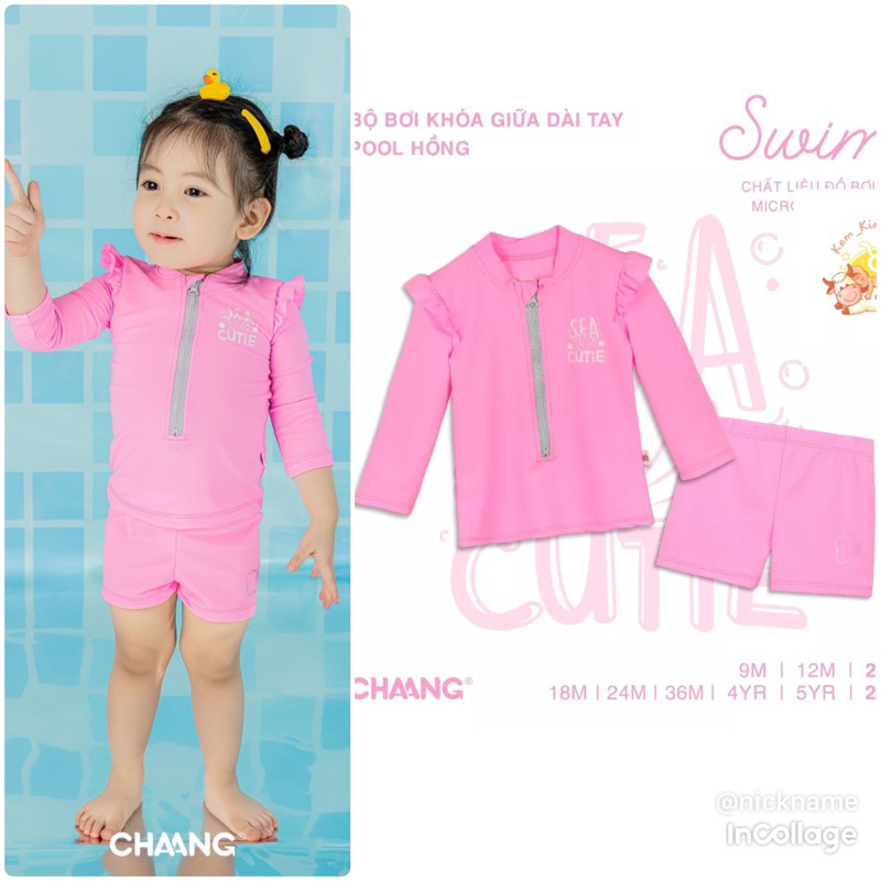 Chaang Bộ bơi khóa giữa dài tay Pool hồng SS2023D05