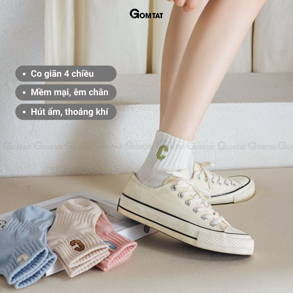 Tất vớ nữ cổ ngắn cao cấp HeeS mẫu chữ C, chất liệu cotton mềm mại, thấm hút, thoáng khí - PO-CONGAN-C-3014-1DOI