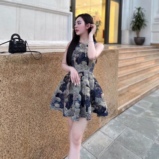 BIGSIZE Đầm bố basic hở lưng tùng xoè hoạ tiết gấu dễ thương