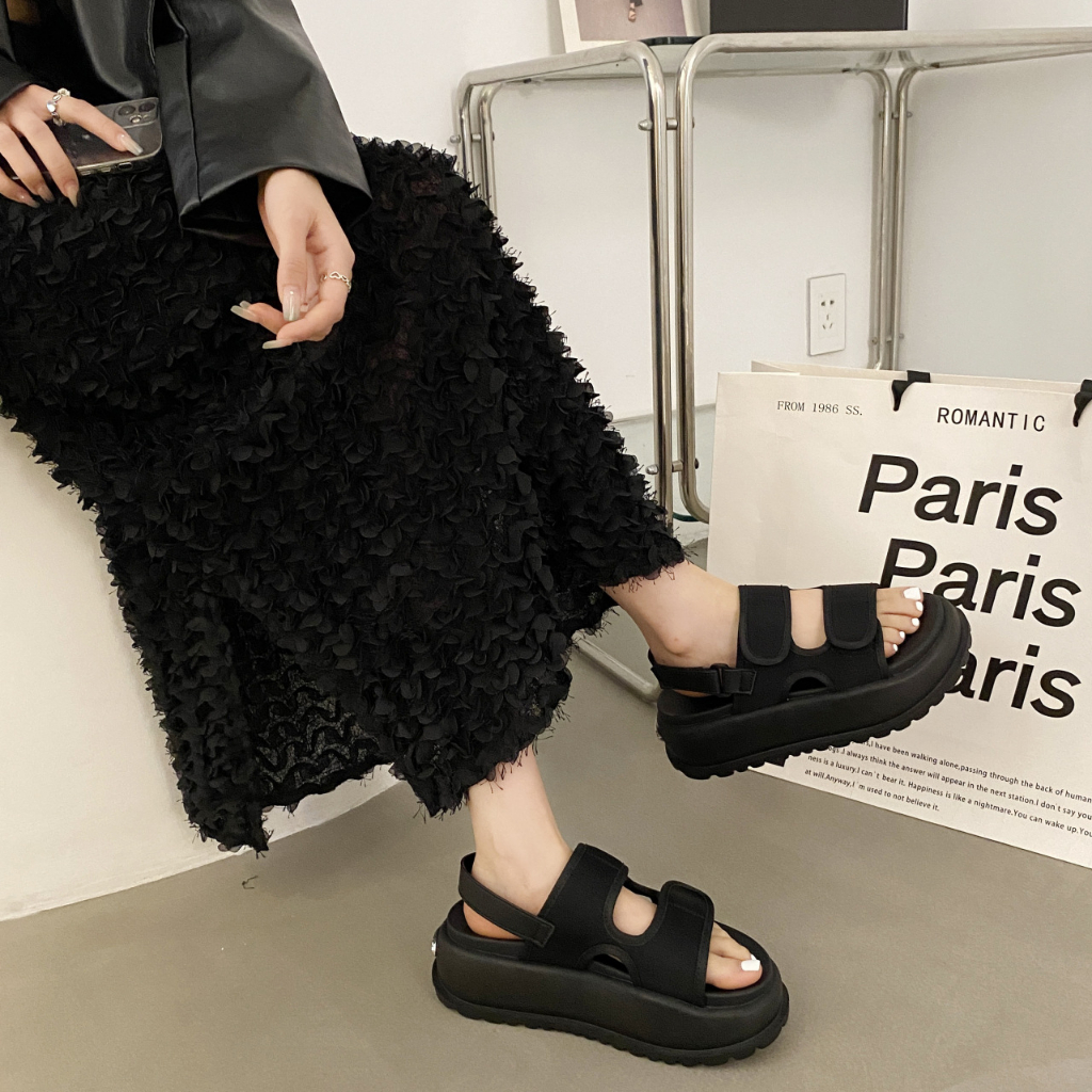 Dép sandal quai hậu nữ đế cao 7Black thời trang phong cách ulzzang nịnh chân