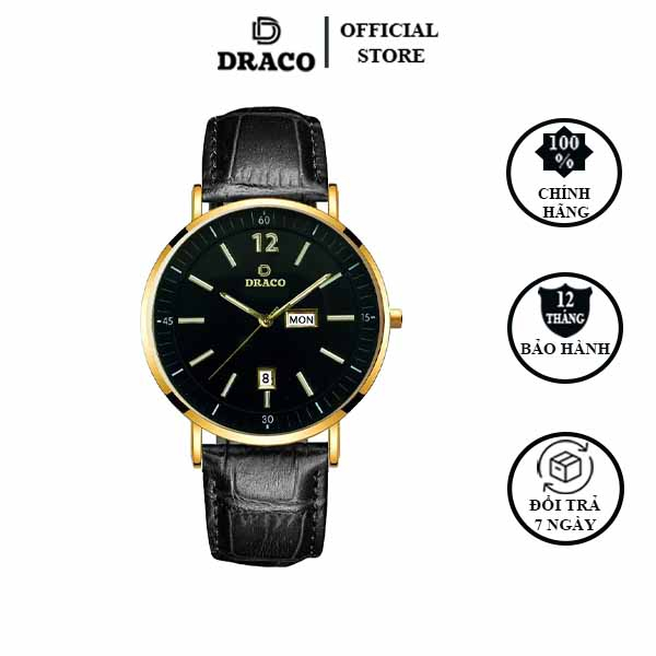 Đồng hồ nam Draco D21-St01 "The First Boy" VÀNG ĐEN DÂY DA ĐEN