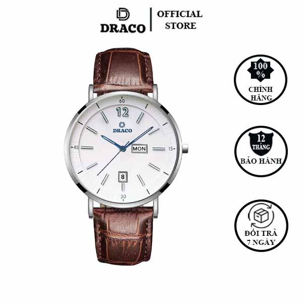 Đồng hồ nam Draco D21-ST01 "The First Boy" TRẮNG DÂY DA NÂU