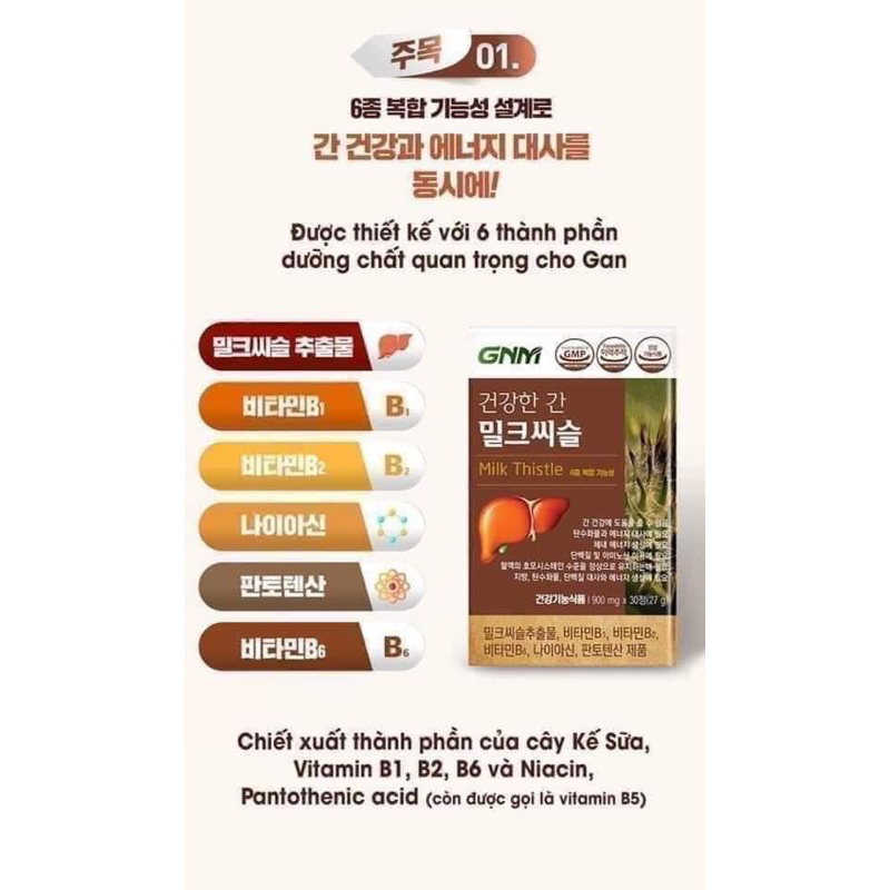 Bổ Gan GNM Natural MilkThistle Hàn Quốc 500mg 30v