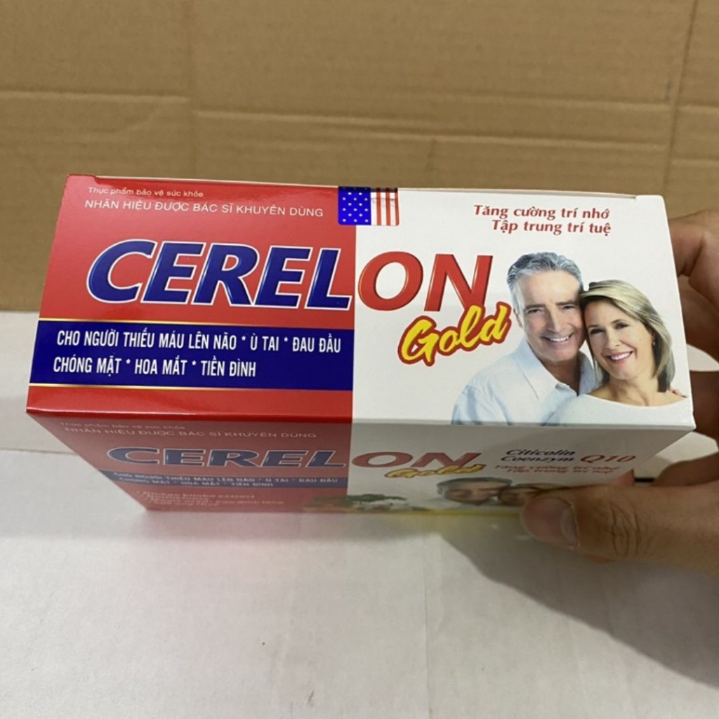 Viên uống hoạt huyết dưỡng não Cerelon Gold Citicolin Coenzym Q10 Giảm đau nửa đầu, hoa mắt, chóng mặt - Hộp 100 viên