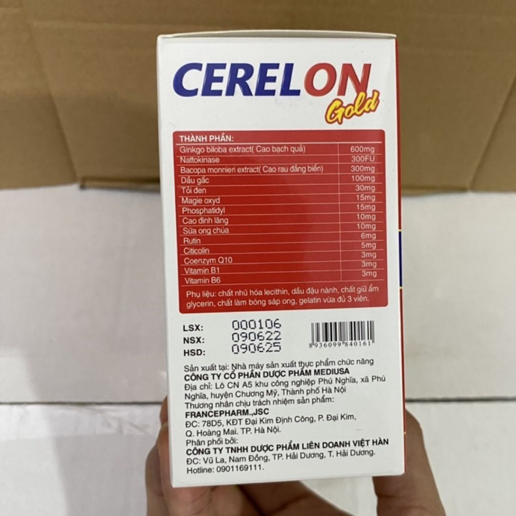 Viên uống hoạt huyết dưỡng não Cerelon Gold Citicolin Coenzym Q10 Giảm đau nửa đầu, hoa mắt, chóng mặt - Hộp 100 viên