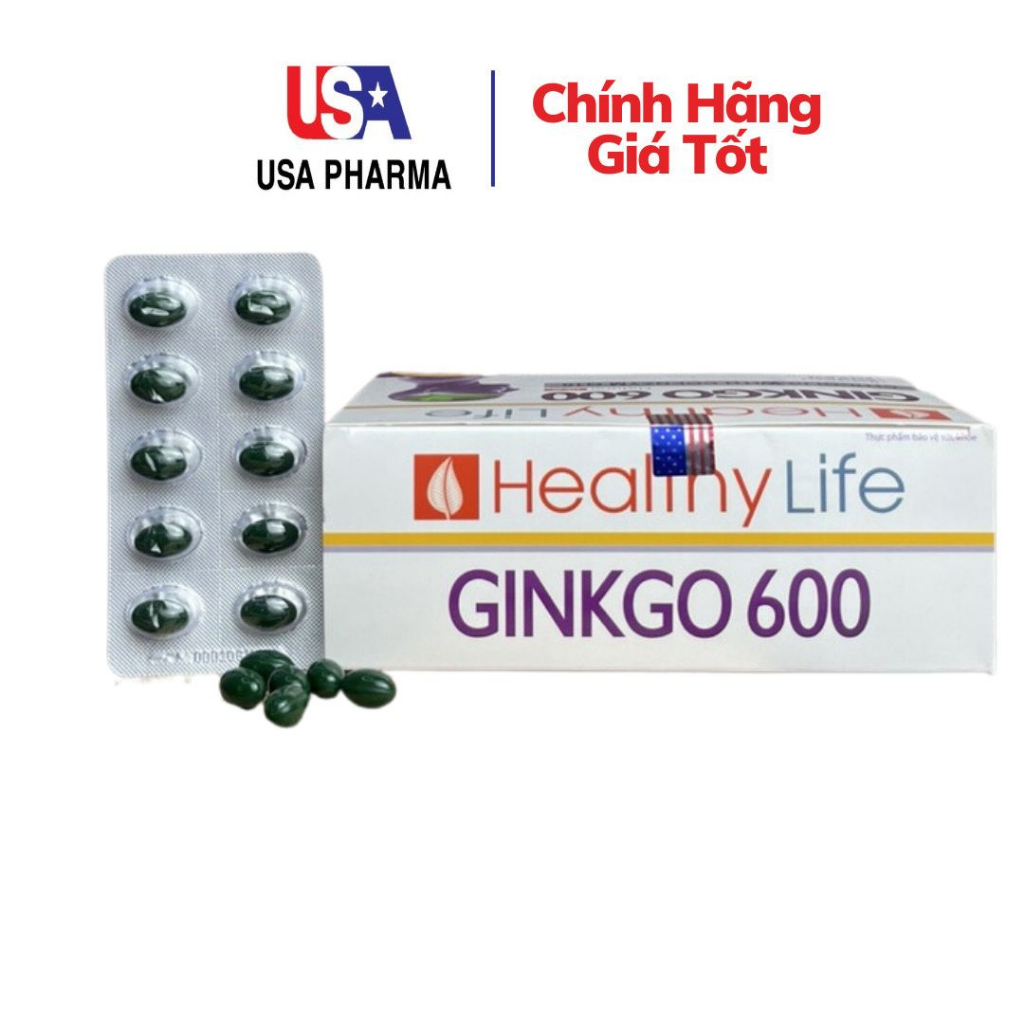Viên uống bổ não Healthy Life GINKGO 600 giúp tăng cường trí nhớ, tăng tuần hoàn máu não, ngừa tai biến – Hộp 100 viên