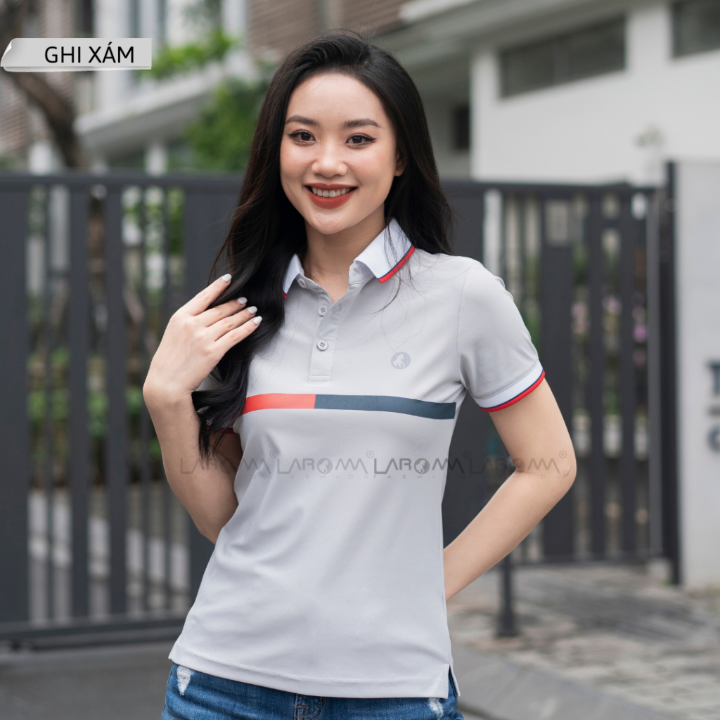 LAROMA Áo polo nữ phối ngực | vải coolmax làm mát