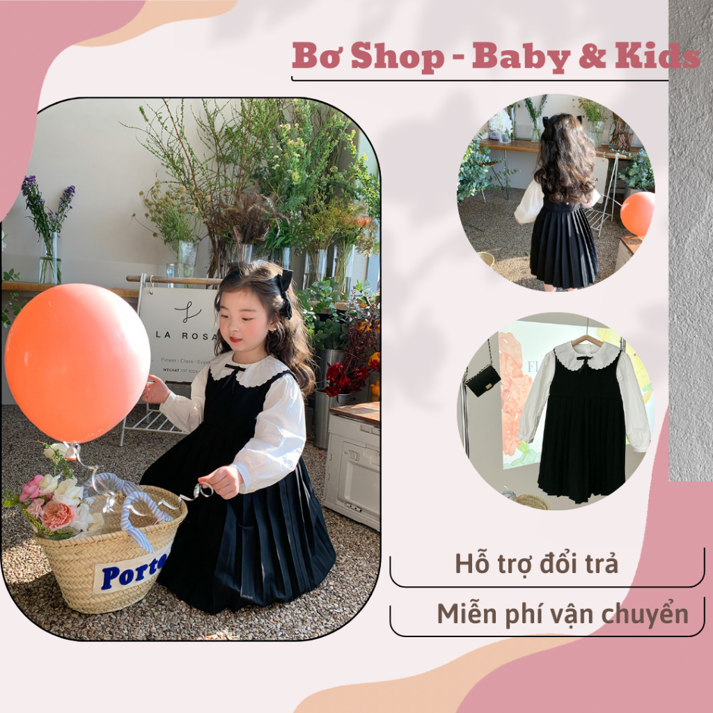 Set áo sơ mi trắng đi học cho bé và váy xếp li đi học cho bé gái