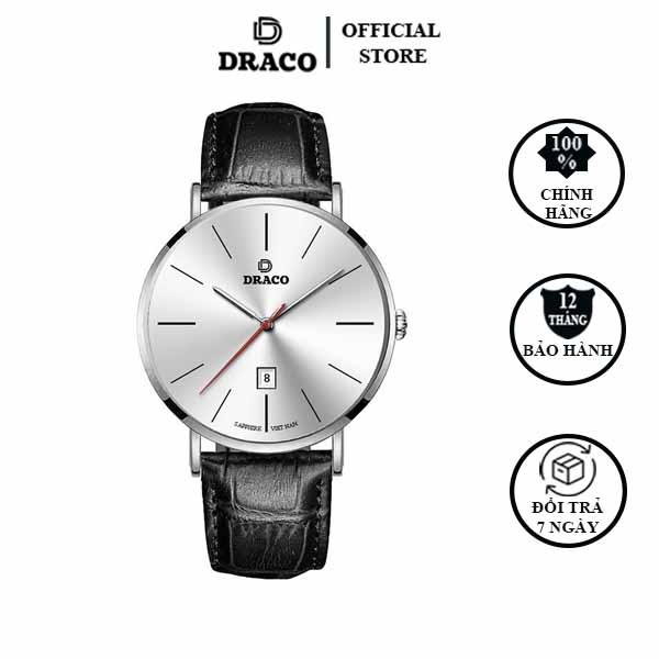 Đồng Hồ Nam DRACO D21-ST02 “Classic Boy” TRẮNG DÂY DA ĐEN