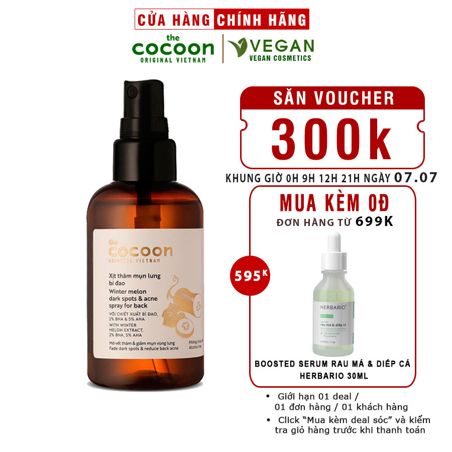 Xịt thâm mụn lưng bí đao cocoon 140ml Thuần Chay