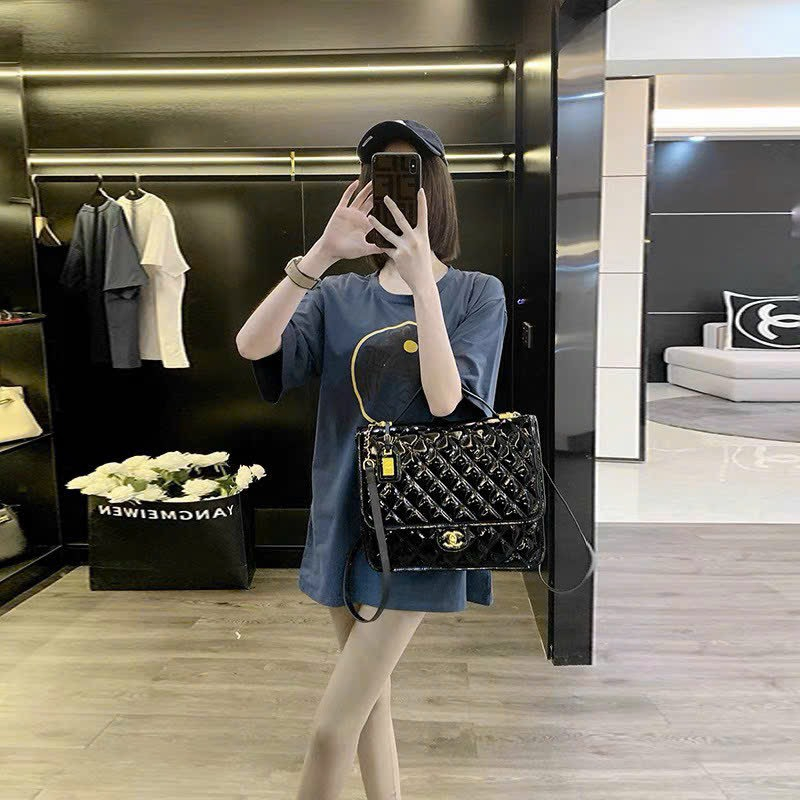 Balo đeo chéo cầm tay ô trám da bóng nữ size 30 vừa laptop 11 inch Cha nel supuer fullbox Smano bags hỏa tốc