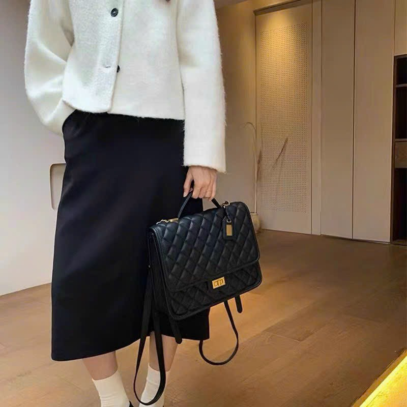 Balo đeo chéo cầm tay ô trám da bóng nữ size 30 vừa laptop 11 inch Cha nel supuer fullbox Smano bags hỏa tốc