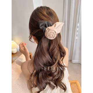 Kẹp tóc hoa hồng cuộn handmade - khung kẹp bấm (kẹp mái- kẹp nửa tóc)