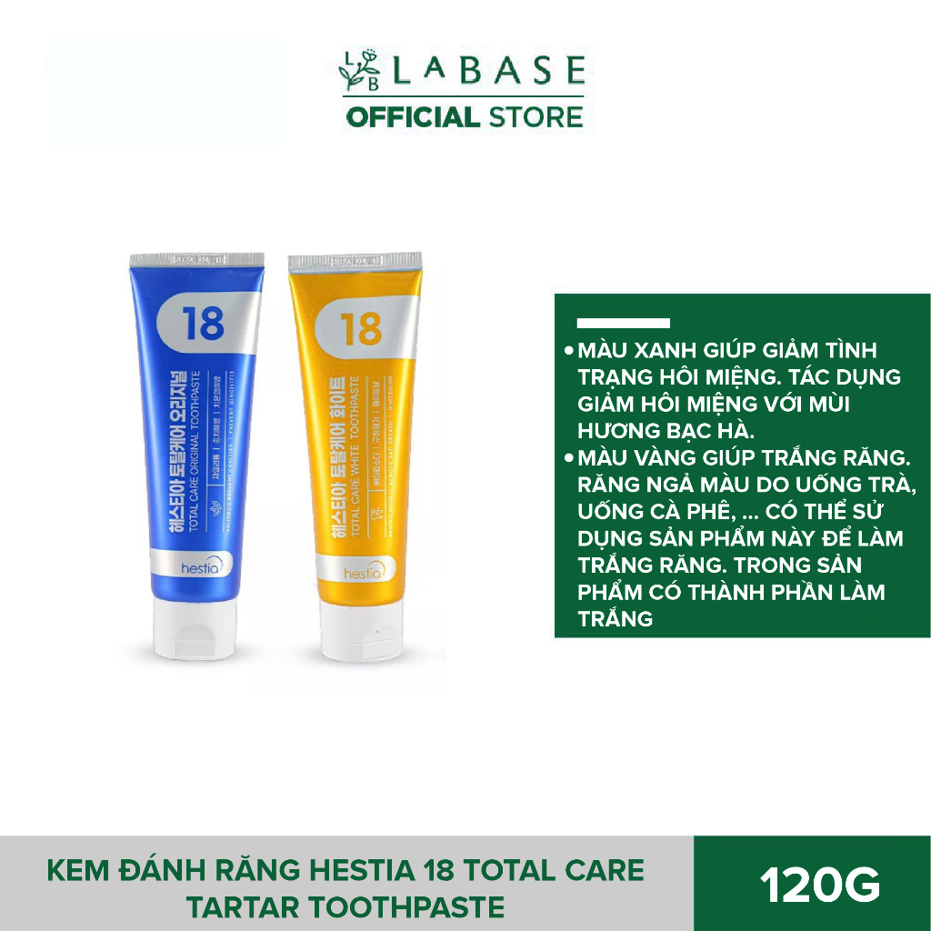 Kem đánh răng Hestia 18 Total Care Tartar Toothpaste Tuýp 120g