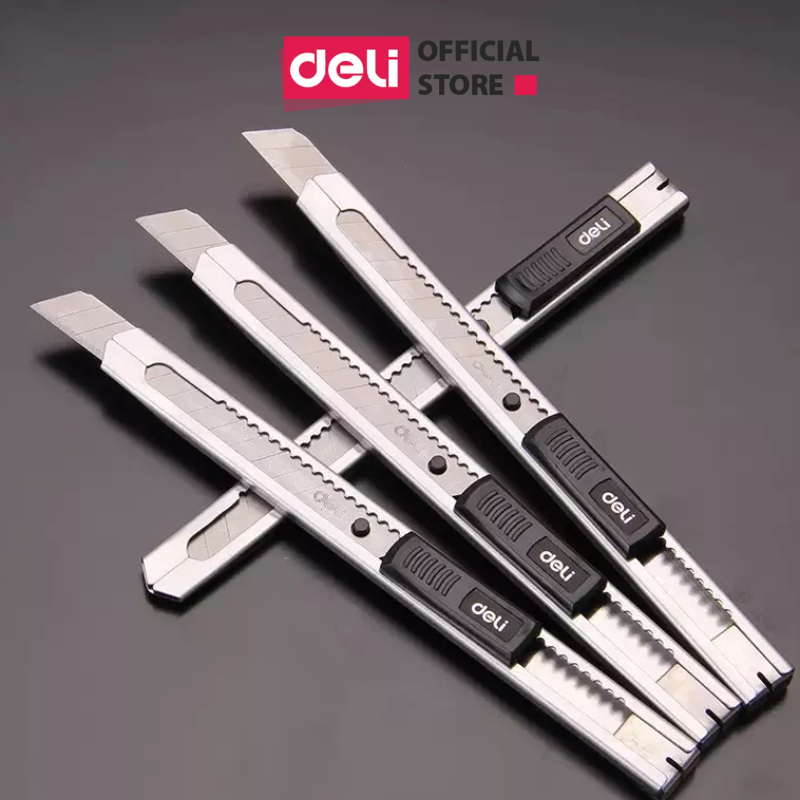Dao rọc giấy Deli cao cấp lưỡi thép không gỉ SK5 - Dao rọc mini bỏ túi kim loại tiện lợi văn phòng học sinh