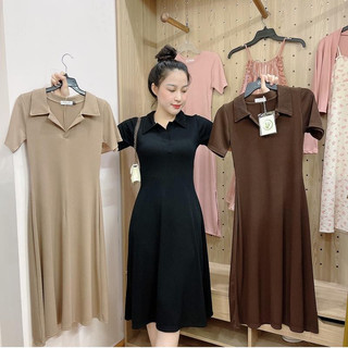 Váy body cổ bẻ tăm gân cho nữ dáng xoè  Kho Sỉ Bảo Ngọc 
