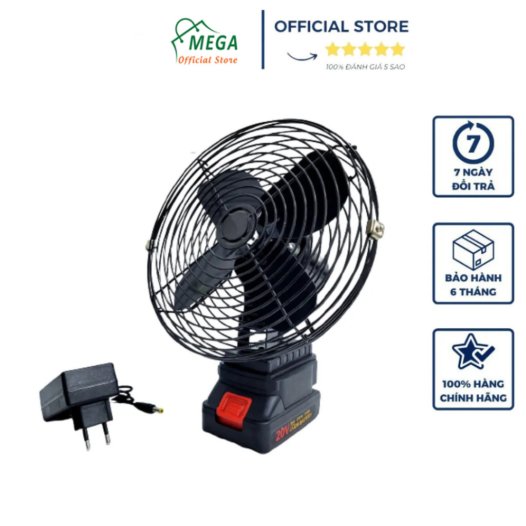 Quạt Chạy Pin Mikita 8 inch - Quạt dùng chân pin phổ thông của máy khoan, máy cơ khi cầm tay. Quạt Sạc Để Bàn.