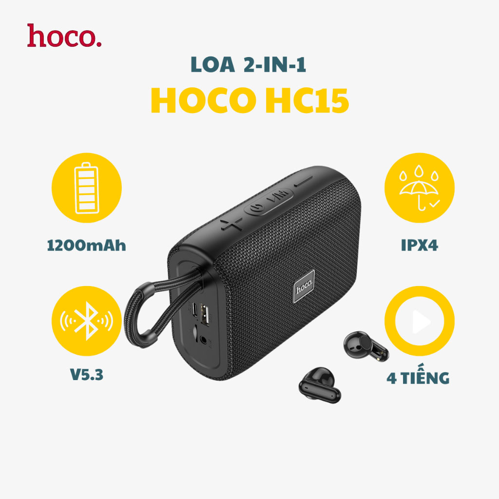 Loa Bluetooth Hoco HC15 Kèm Tai Nghe Mini Hát Siêu Hay Nghe 3h