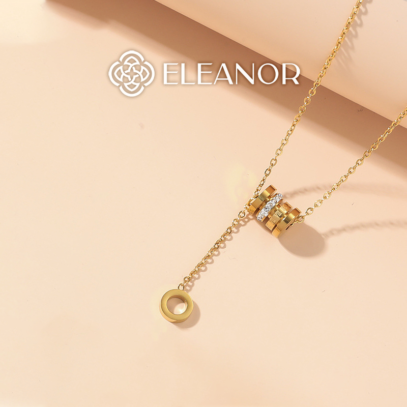 Dây chuyền nữ titan Eleanor Accessories dáng dài mặt hình trụ đính đá phụ kiện trang sức thời trang 3465