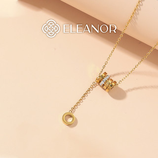 Dây chuyền nữ titan Eleanor Accessories dáng dài mặt hình trụ đính đá phụ kiện trang sức thời trang 3465