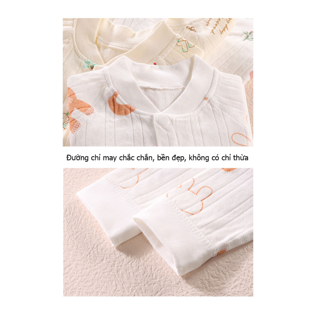 Bộ quần áo dài tay cho bé trai bé gái sơ sinh tới 15 tháng 100% cotton nguyên chất hàng Quảng Châu cao cấp