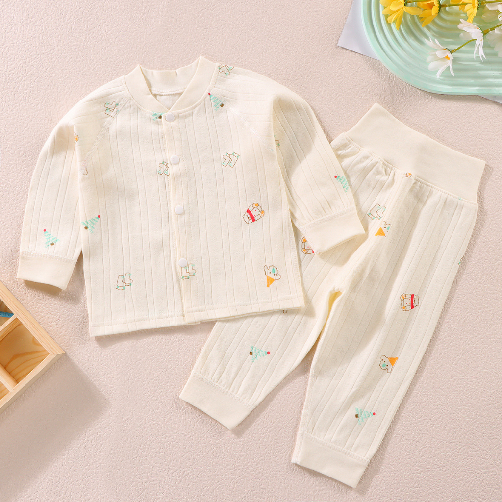 Bộ quần áo dài tay cho bé trai bé gái sơ sinh tới 15 tháng 100% cotton nguyên chất hàng Quảng Châu cao cấp