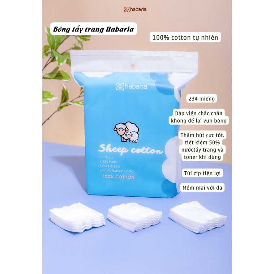 Bông tẩy trang Habaria Sheep Cotton tự nhiên 234 miếng