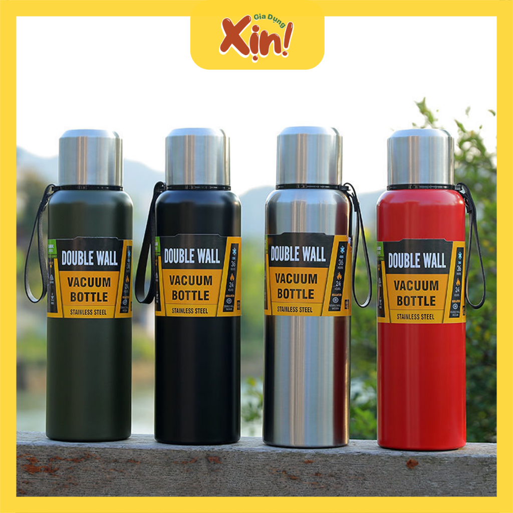 Bình giữ nhiệt nóng lạnh DOUBLE WALL 750ml – 1000ml -1500ml inox 304, tặng kèm cây cọ rửa bình
