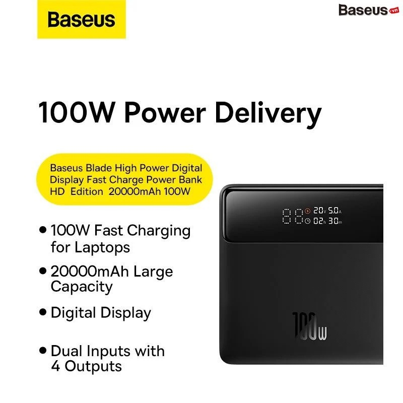 Pin Sạc Dự Phòng Laptop Baseus Blade High Power Digital Display Quick Charge Power Bank 20000mAh 100W