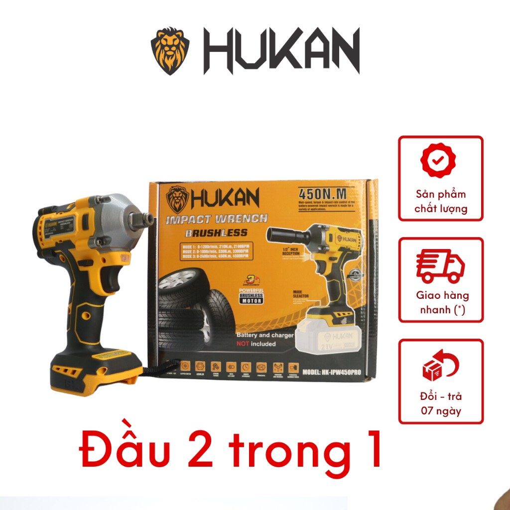 Máy Siết Bulong HUKAN HK-IPW450 PRO Động Cơ Không Chổi Than, Điện Áp 21V Lực Siết 450N.m