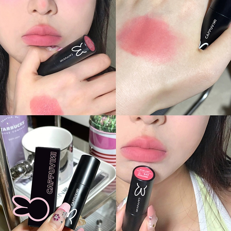 Ranliy💗Son Môi CAPPUVINI Kết Cấu Nhung Lì Tự Nhiên Lâu Trôi Thiết Kế Vỏ Hình Thỏ Ống Nhỏ Màu Đen